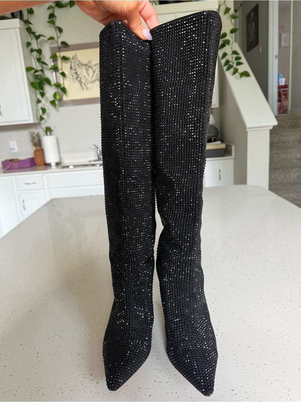 Alias Mae Black Sparkle Knee-High Stiletto Boots - Picture 4 of 11